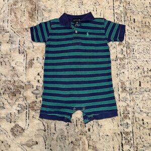 Ralph Lauren Navy and Green Striped Baby Romper